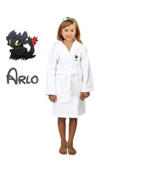 Black Dragon Cartoon Design & Custom Name Embroidery on Kids Hooded Bathrobe